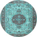 Round Medallion Light Blue Traditional Rug, tr4522lblu