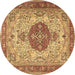 Round Machine Washable Medallion Brown Traditional Rug, wshtr4522brn