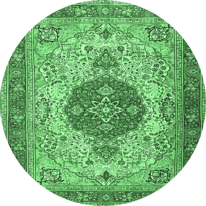 Round Medallion Emerald Green Traditional Rug, tr4522emgrn