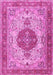 Machine Washable Medallion Pink Traditional Rug, wshtr4522pnk