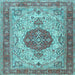 Square Machine Washable Medallion Light Blue Traditional Rug, wshtr4522lblu