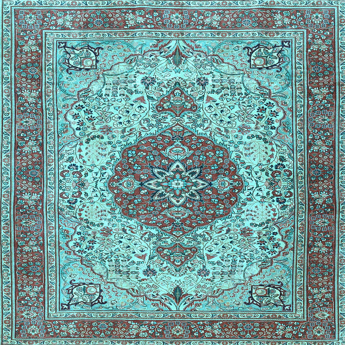 Square Medallion Light Blue Traditional Rug, tr4522lblu