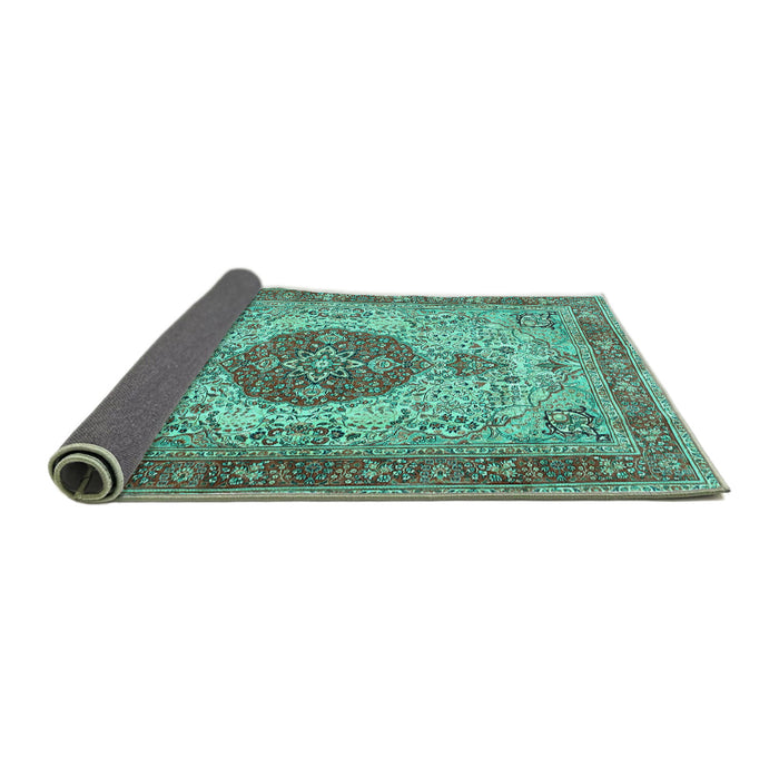 Sideview of Medallion Turquoise Traditional Rug, tr4522turq