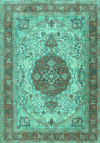 Medallion Turquoise Traditional Rug, tr4522turq