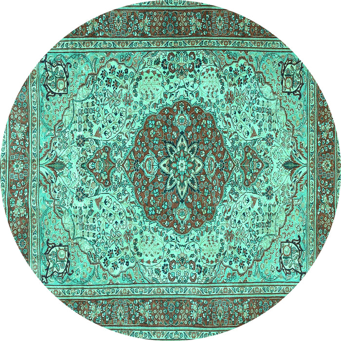Round Medallion Turquoise Traditional Rug, tr4522turq