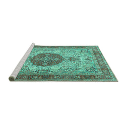 Sideview of Machine Washable Medallion Turquoise Traditional Area Rugs, wshtr4522turq