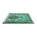 Sideview of Machine Washable Medallion Turquoise Traditional Area Rugs, wshtr4522turq