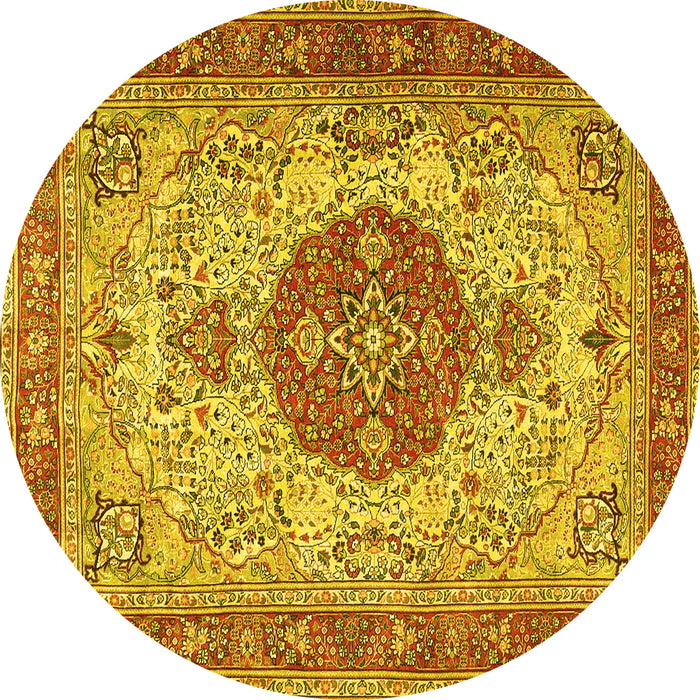 Round Medallion Yellow Traditional Rug, tr4522yw