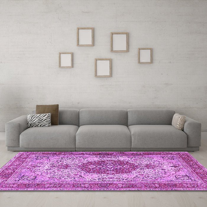 Machine Washable Medallion Purple Traditional Area Rugs in a Living Room, wshtr4522pur