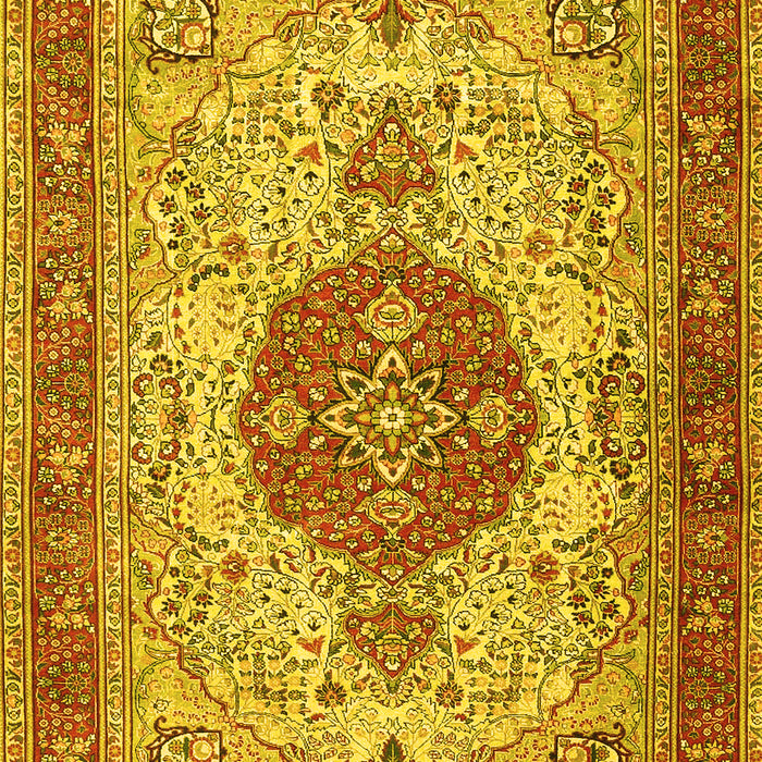 Machine Washable Medallion Yellow Traditional Rug, wshtr4522yw