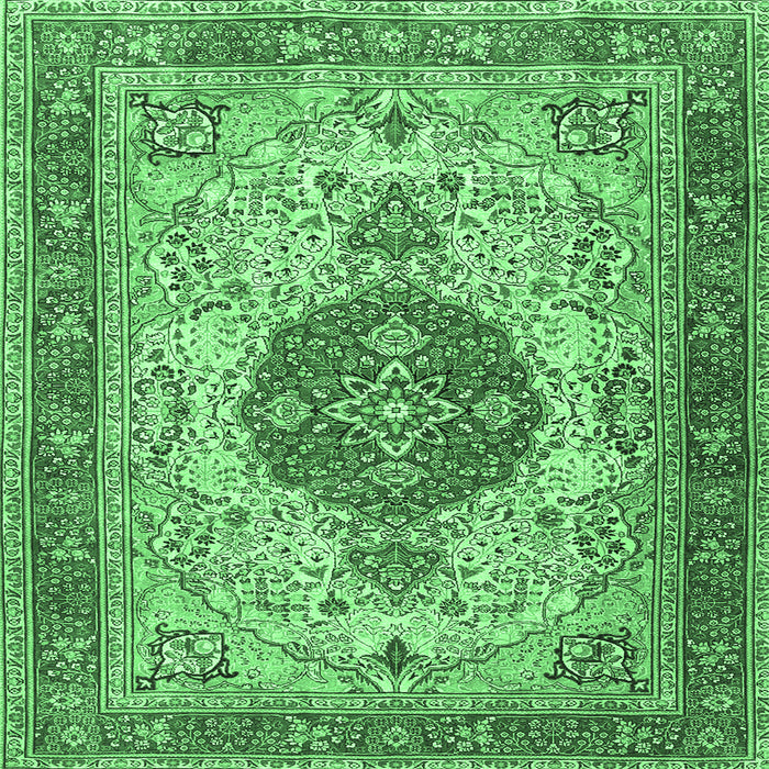 Square Machine Washable Medallion Emerald Green Traditional Area Rugs, wshtr4522emgrn