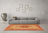 Machine Washable Medallion Orange Traditional Rug, wshtr4522org