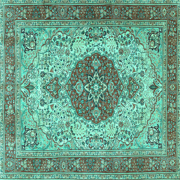 Square Medallion Turquoise Traditional Rug, tr4522turq