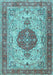 Machine Washable Medallion Light Blue Traditional Rug, wshtr4522lblu