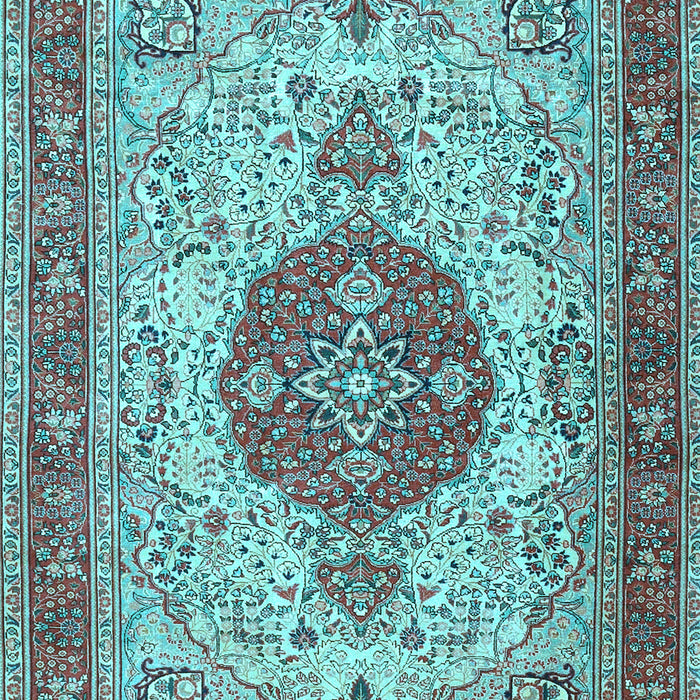 Machine Washable Medallion Light Blue Traditional Rug, wshtr4522lblu