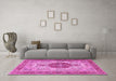 Machine Washable Medallion Pink Traditional Rug in a Living Room, wshtr4522pnk