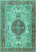 Machine Washable Medallion Turquoise Traditional Area Rugs, wshtr4522turq