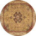 Round Medallion Brown Traditional Rug, tr4523brn