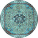 Round Medallion Light Blue Traditional Rug, tr4523lblu