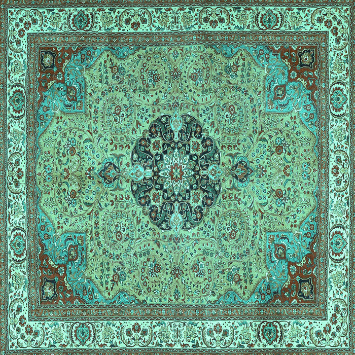 Square Machine Washable Medallion Turquoise Traditional Area Rugs, wshtr4523turq
