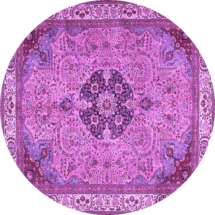 Round Machine Washable Medallion Purple Traditional Area Rugs, wshtr4523pur