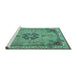 Sideview of Machine Washable Medallion Turquoise Traditional Area Rugs, wshtr4523turq