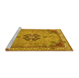 Sideview of Machine Washable Medallion Yellow Traditional Rug, wshtr4523yw