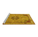 Sideview of Machine Washable Medallion Yellow Traditional Rug, wshtr4523yw