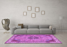 Machine Washable Medallion Purple Traditional Area Rugs in a Living Room, wshtr4523pur