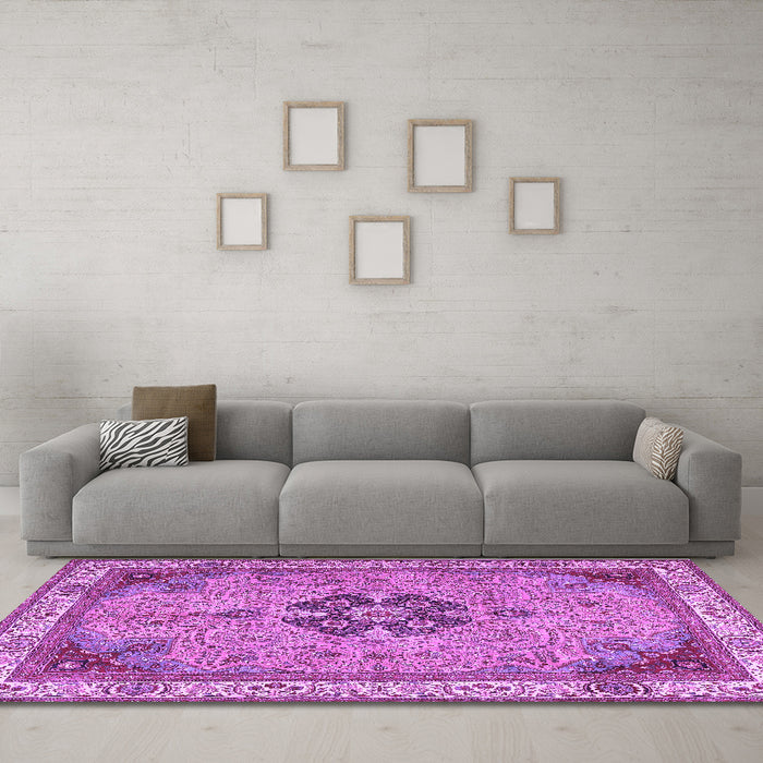 Machine Washable Medallion Purple Traditional Area Rugs in a Living Room, wshtr4523pur