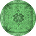 Round Machine Washable Medallion Emerald Green Traditional Area Rugs, wshtr4523emgrn