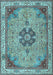 Machine Washable Medallion Light Blue Traditional Rug, wshtr4523lblu