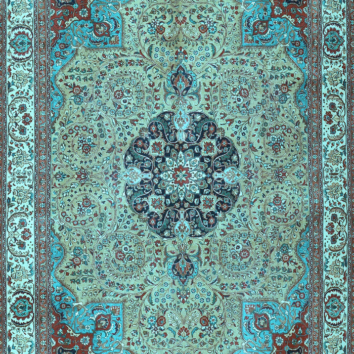 Machine Washable Medallion Light Blue Traditional Rug, wshtr4523lblu