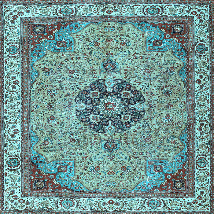 Square Machine Washable Medallion Light Blue Traditional Rug, wshtr4523lblu