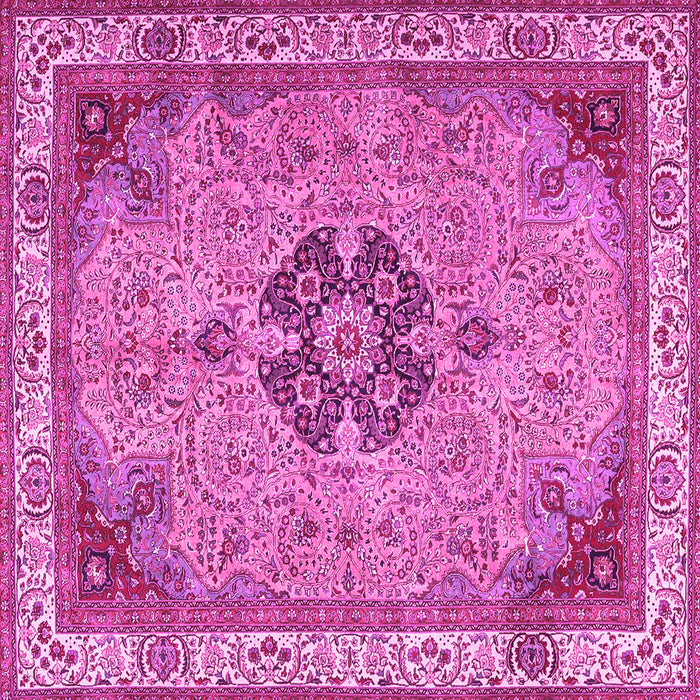Square Machine Washable Medallion Pink Traditional Rug, wshtr4523pnk