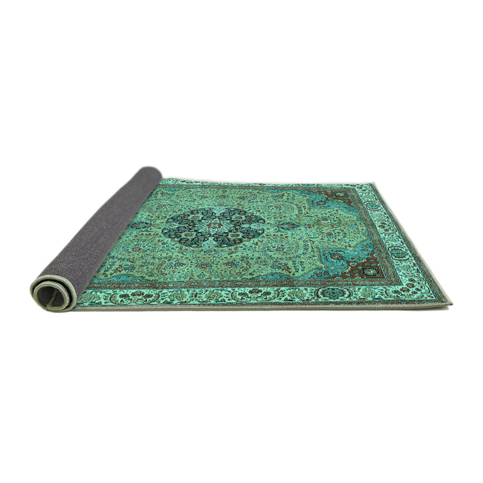Sideview of Medallion Turquoise Traditional Rug, tr4523turq