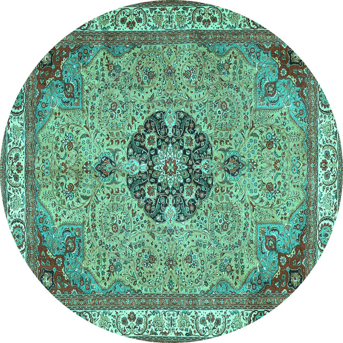 Round Medallion Turquoise Traditional Rug, tr4523turq
