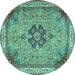 Round Medallion Turquoise Traditional Rug, tr4523turq