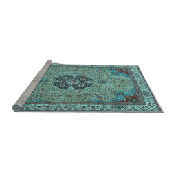 Sideview of Machine Washable Medallion Light Blue Traditional Rug, wshtr4523lblu