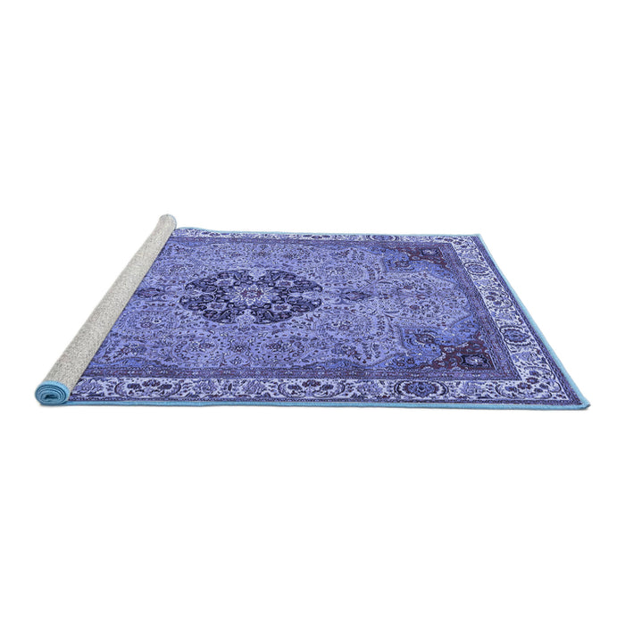 Sideview of Machine Washable Medallion Blue Traditional Rug, wshtr4523blu