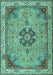 Machine Washable Medallion Turquoise Traditional Area Rugs, wshtr4523turq