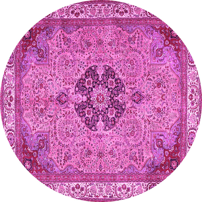Round Machine Washable Medallion Pink Traditional Rug, wshtr4523pnk