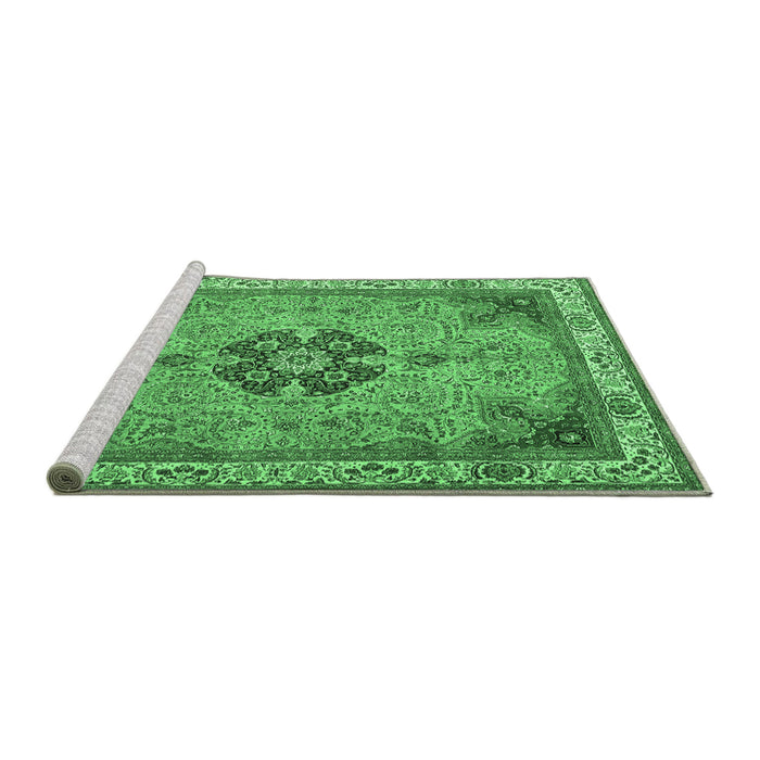 Sideview of Machine Washable Medallion Emerald Green Traditional Area Rugs, wshtr4523emgrn
