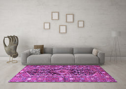 Machine Washable Persian Purple Traditional Area Rugs in a Living Room, wshtr4524pur