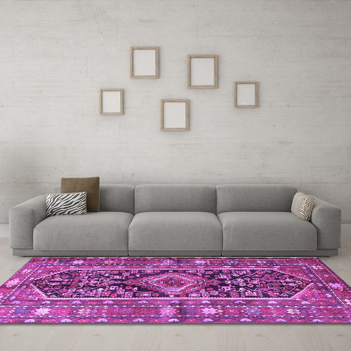 Machine Washable Persian Purple Traditional Area Rugs in a Living Room, wshtr4524pur