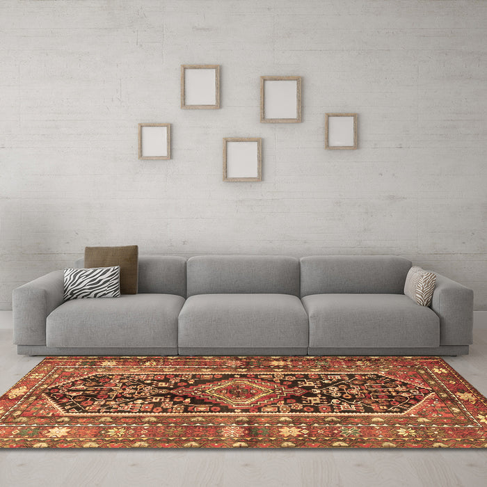 Machine Washable Persian Brown Traditional Rug in a Living Room,, wshtr4524brn