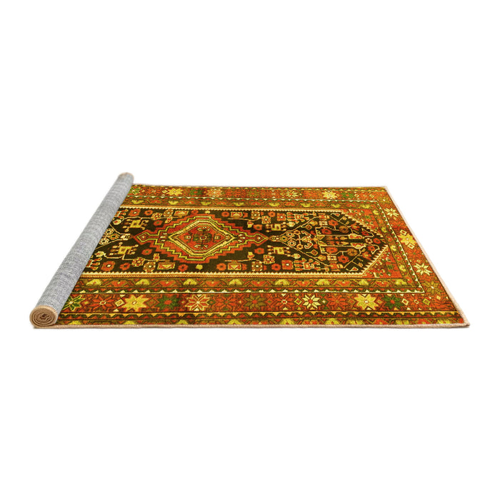 Sideview of Machine Washable Persian Yellow Traditional Rug, wshtr4524yw