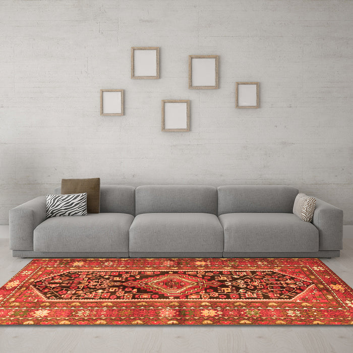 Machine Washable Persian Orange Traditional Area Rugs in a Living Room, wshtr4524org