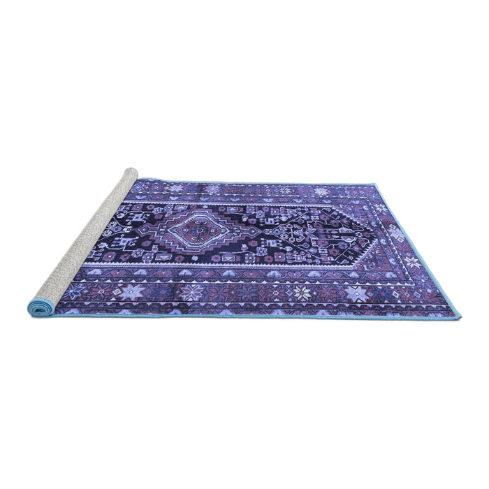Sideview of Machine Washable Persian Blue Traditional Rug, wshtr4524blu