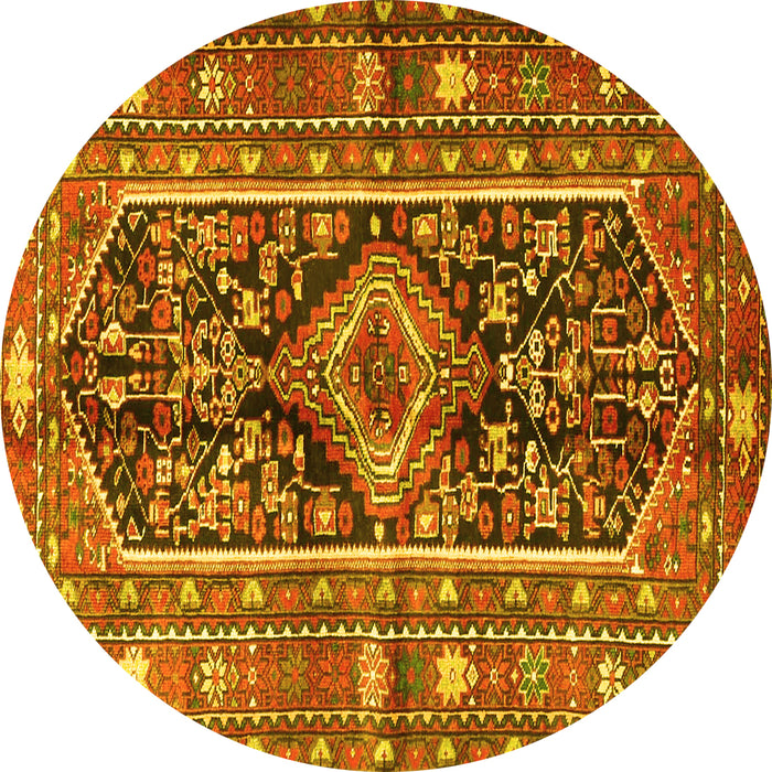 Round Machine Washable Persian Yellow Traditional Rug, wshtr4524yw